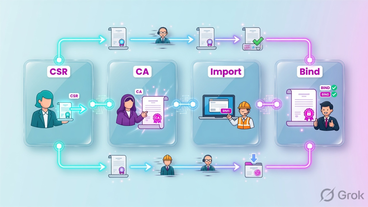 Four-stage certificate pipeline from CSR to bind