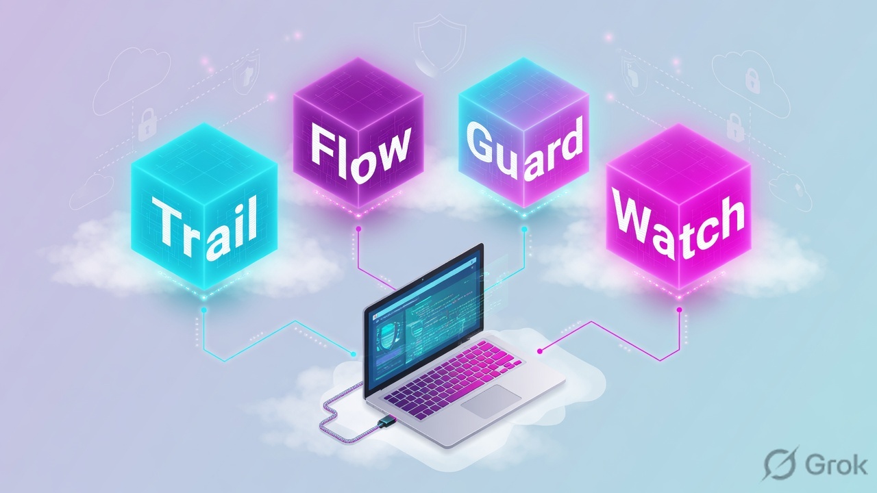 Teaches: an IAM principal becomes an API request, then a CloudTrail receipt, then a network hop — never skip the principal