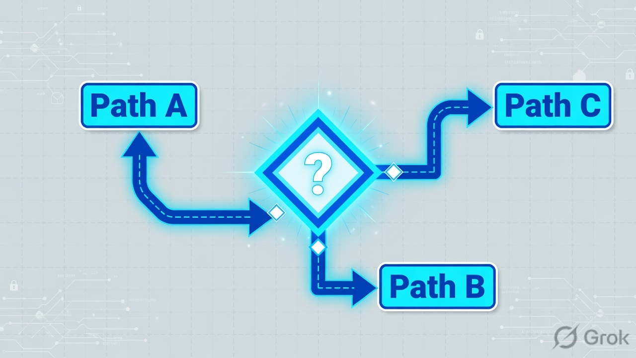 Diamond decision splitting into Path A, Path B, and Path C