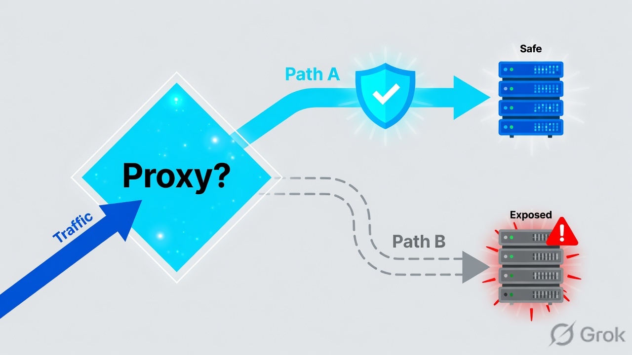 Decision diamond Proxy? splitting traffic to a shielded origin versus an exposed origin