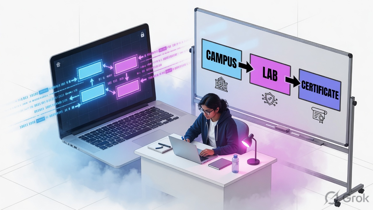 Teaches: internship path is campus paperwork, authorized lab, then certificate — not a public scan