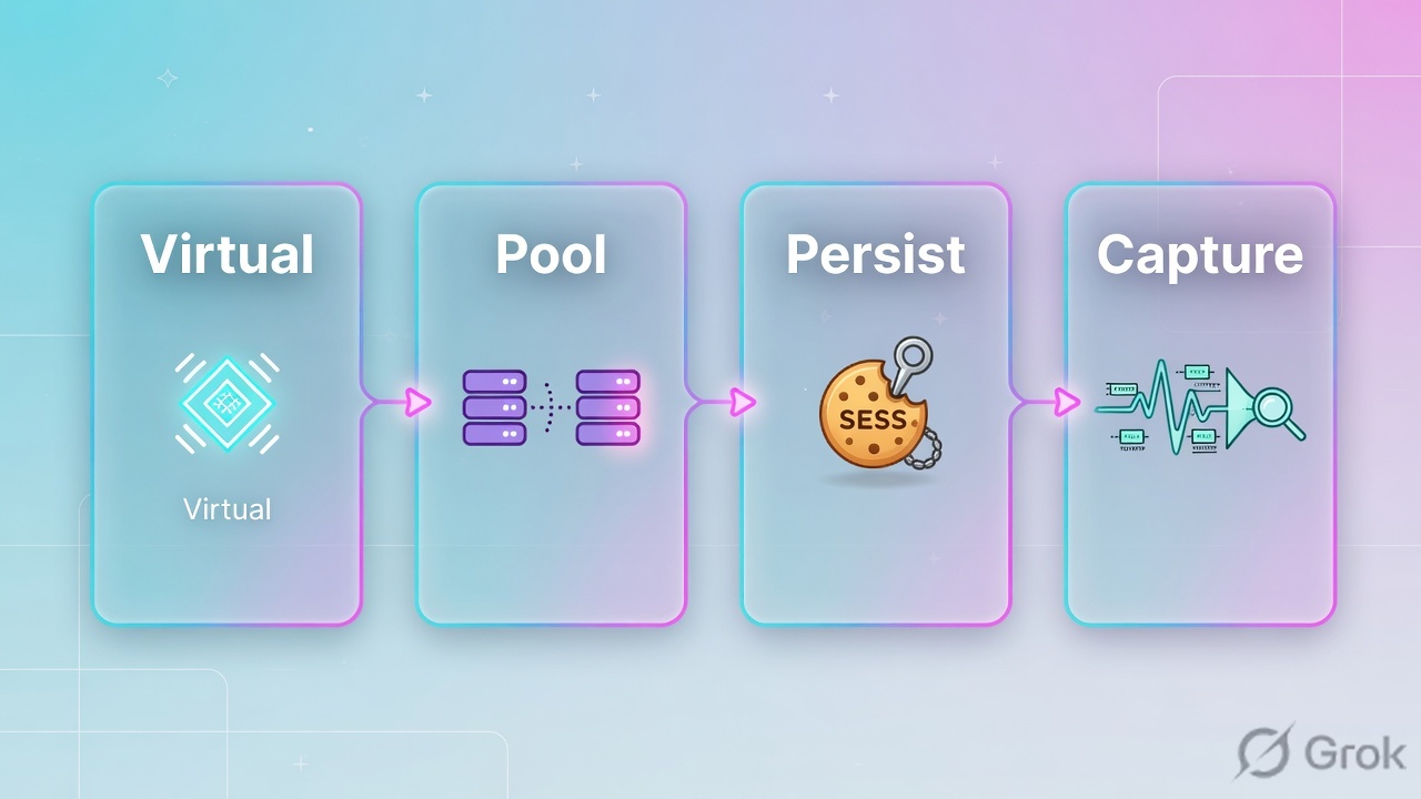 Four glass panels: Virtual, Pool, Persist, Capture