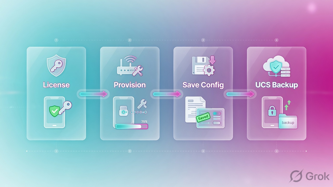 License, provision, save config, UCS backup pipeline