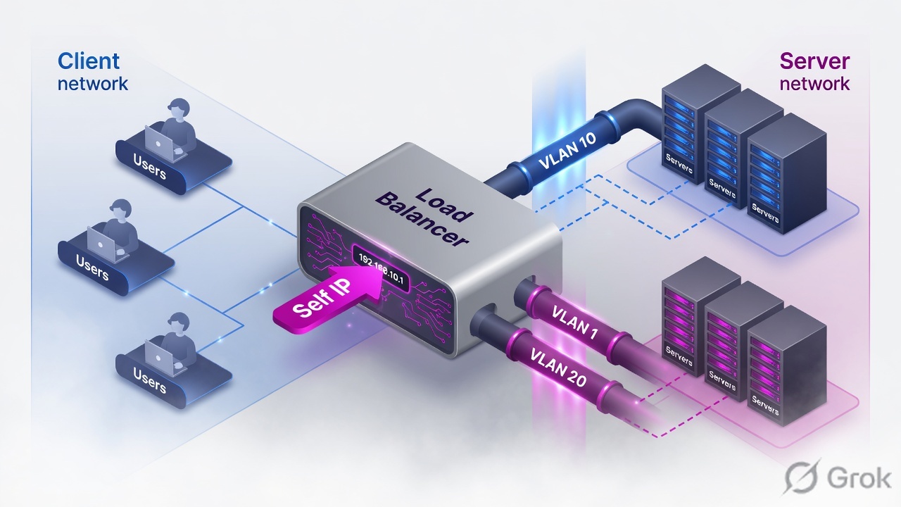 Client VLAN, load balancer, server VLAN