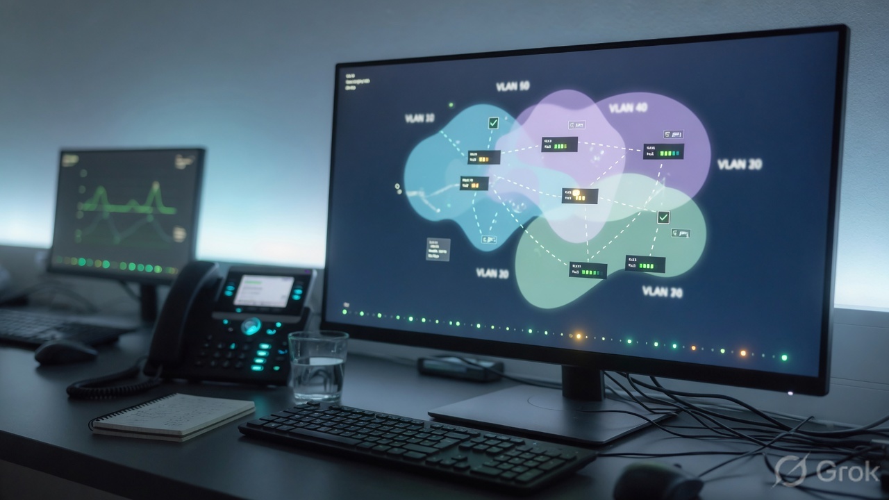 Network operations desk with interface lights