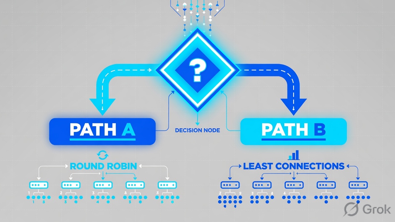 Decision node splitting two load-balancing paths