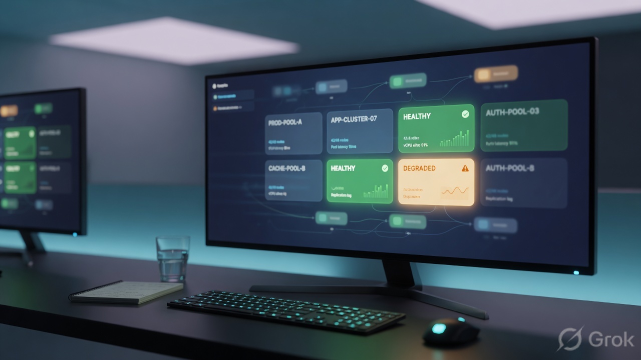 Virtual server and pool health tiles on a monitor
