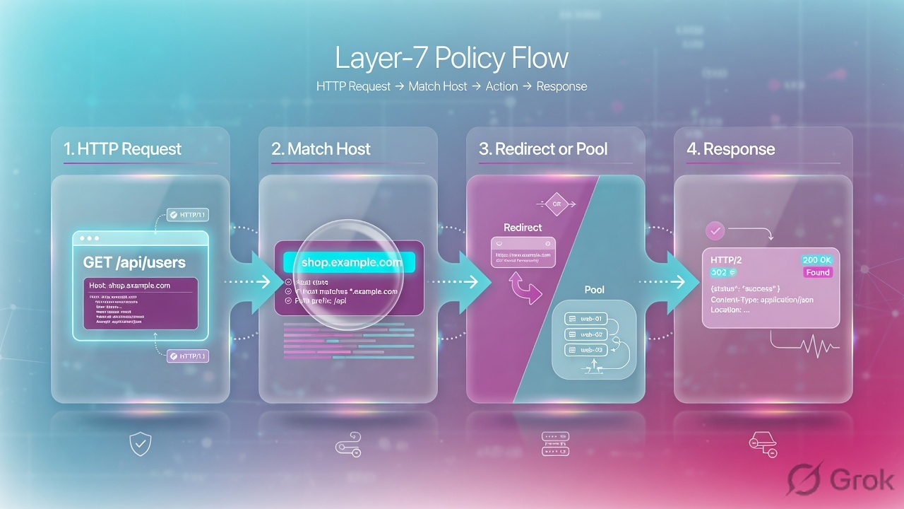 HTTP request, match host, redirect or pool, response