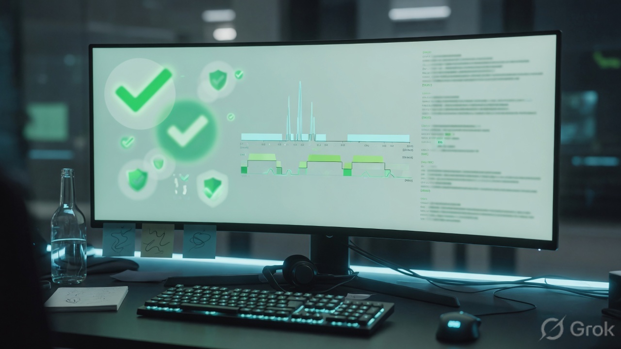 Packet capture timeline and green checkmarks