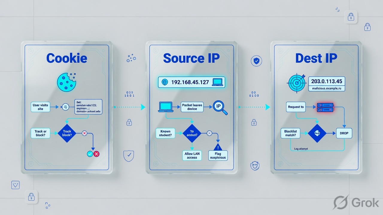 Three persistence choices: cookie, source IP, destination IP