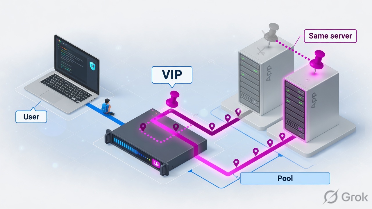User traffic pinned to one of two pool members behind an F5 VIP