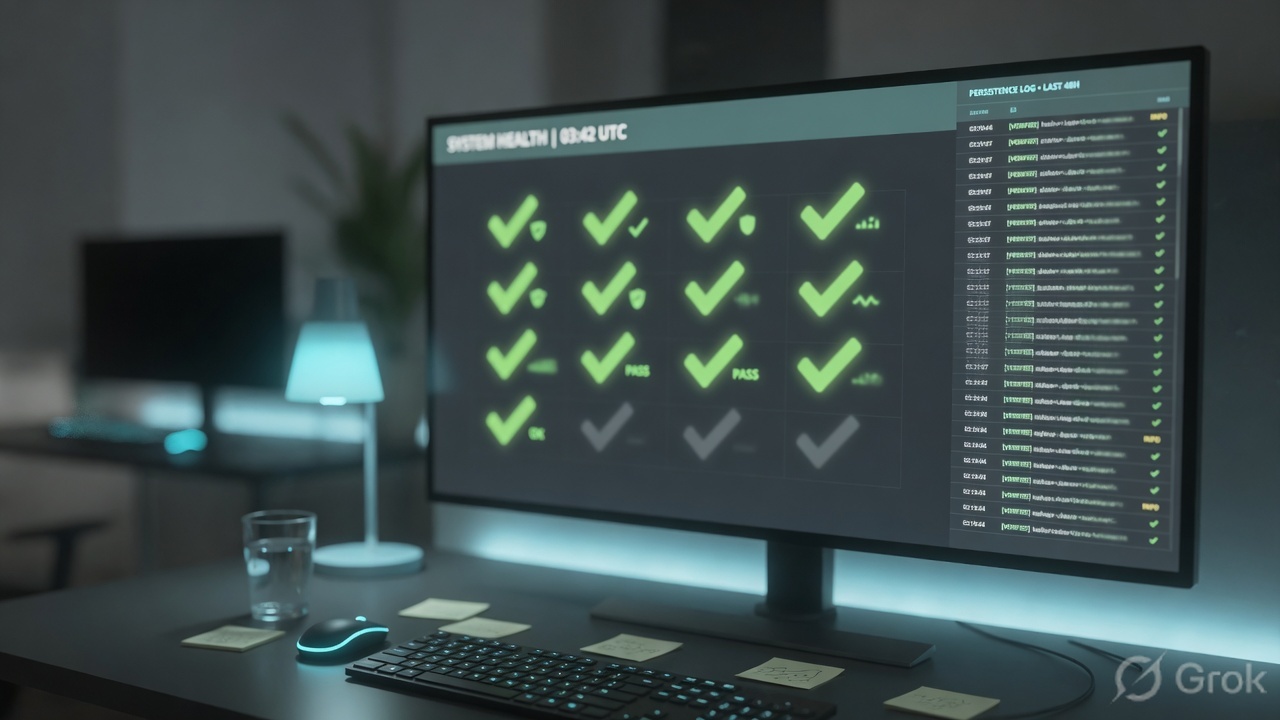 Operator desk verifying persistence records and pool health