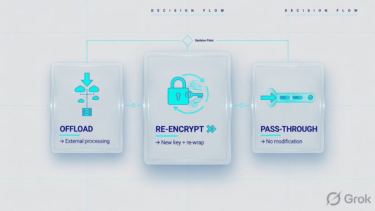 Three SSL designs: offload, re-encrypt, passthrough