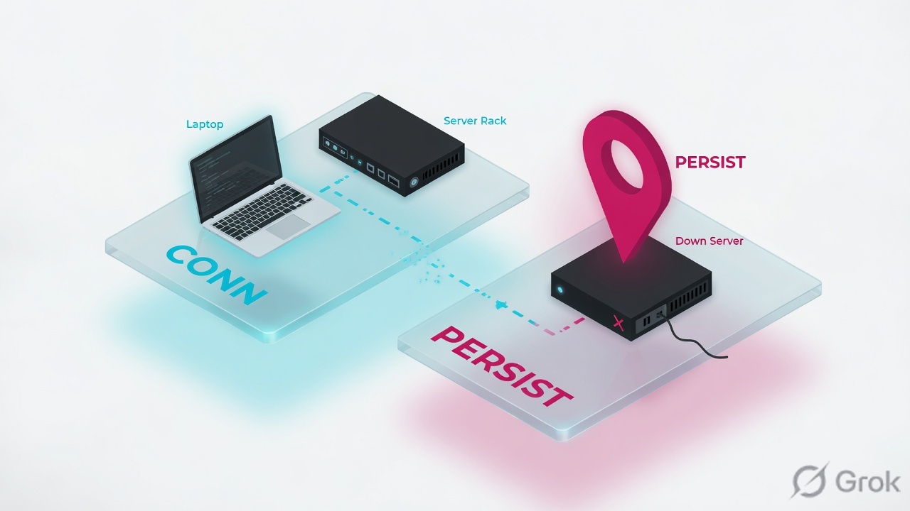 Teaches: the short-lived connection table is not the longer persist pin