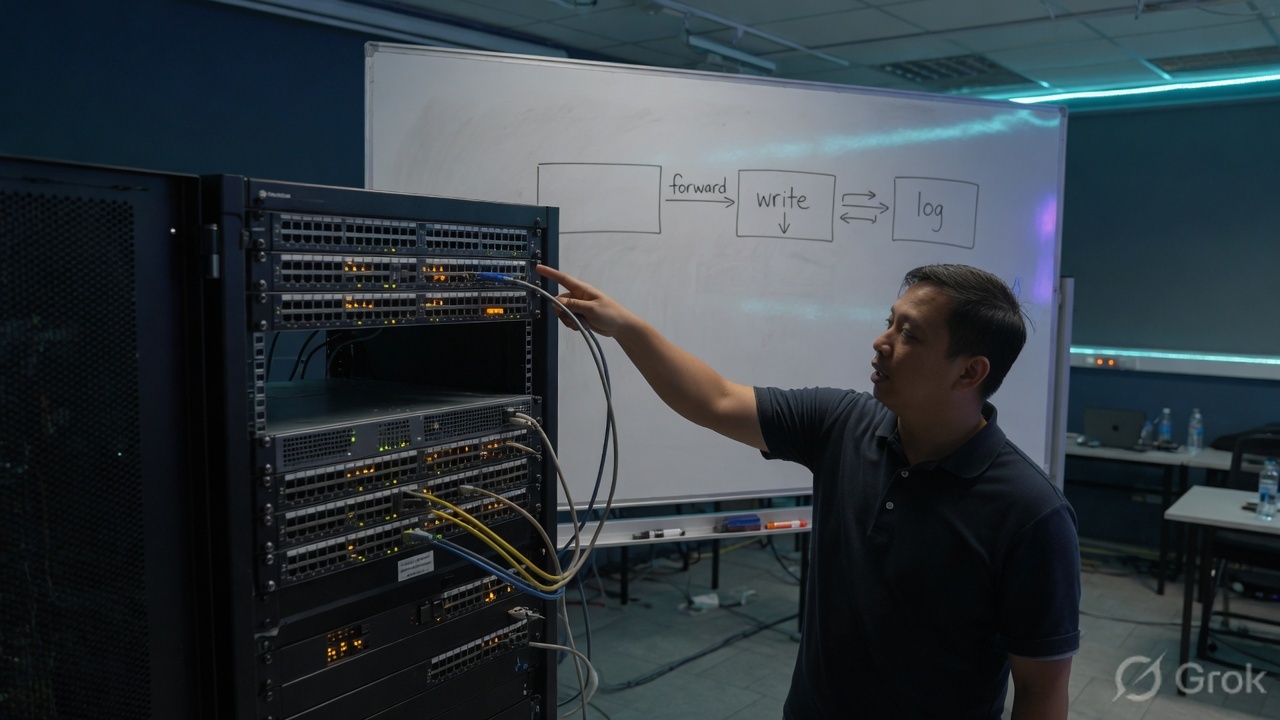 FortiGate forwards, FortiManager writes, FortiAnalyzer stores logs