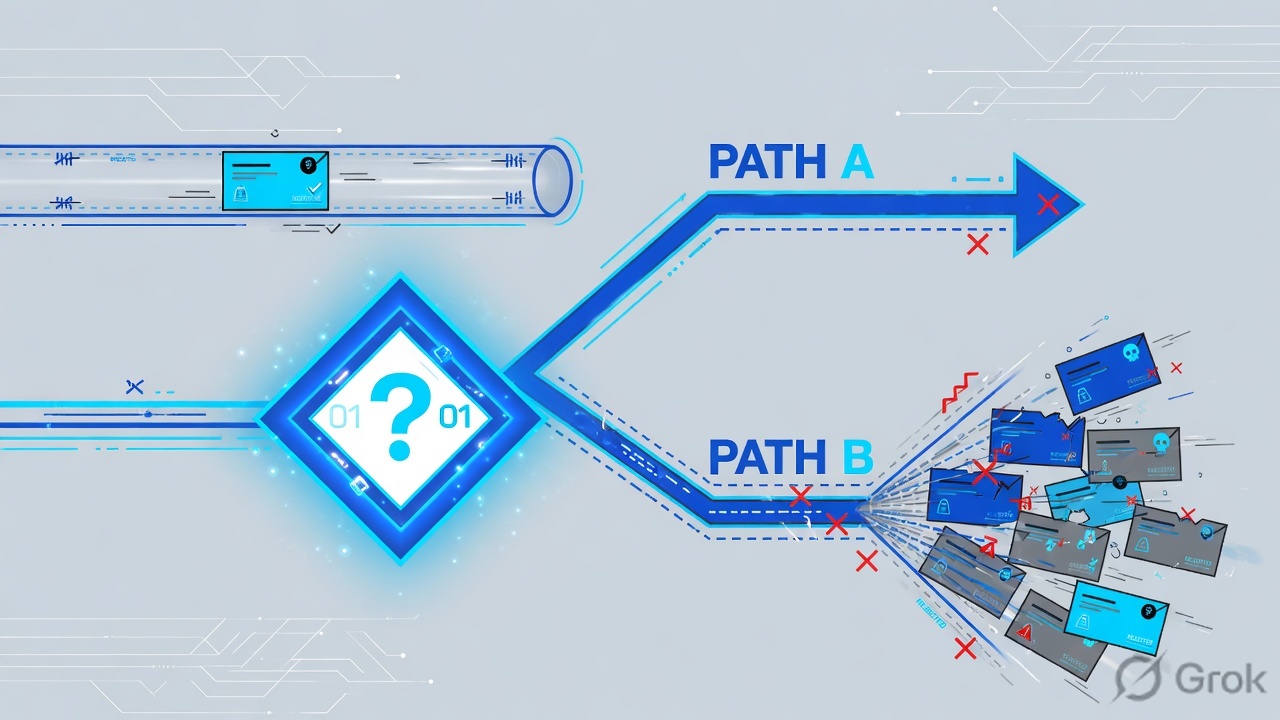 Decision diamond splitting a filtered single packet from an unfiltered flood