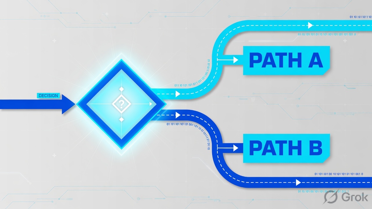 Diamond splitting traffic into Path A policy route and Path B FIB