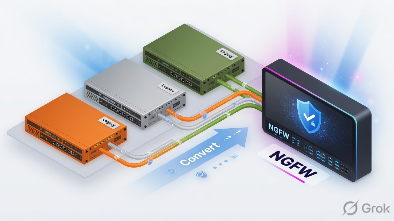 Three legacy firewalls converting into one next-generation firewall