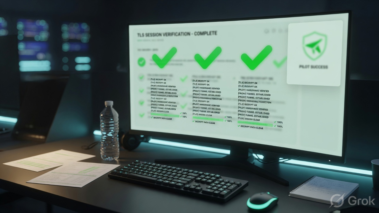Operations desk verifying decryption log health