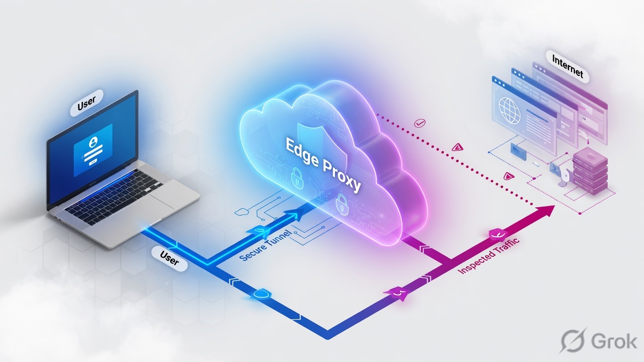 User device connecting through a cloud security edge to the internet
