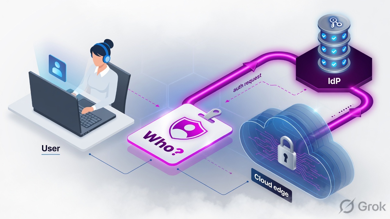 User, identity question, cloud edge, and identity provider as a trust path