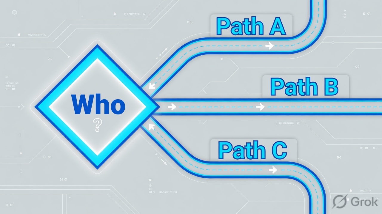 A decision diamond splitting into three abstract paths