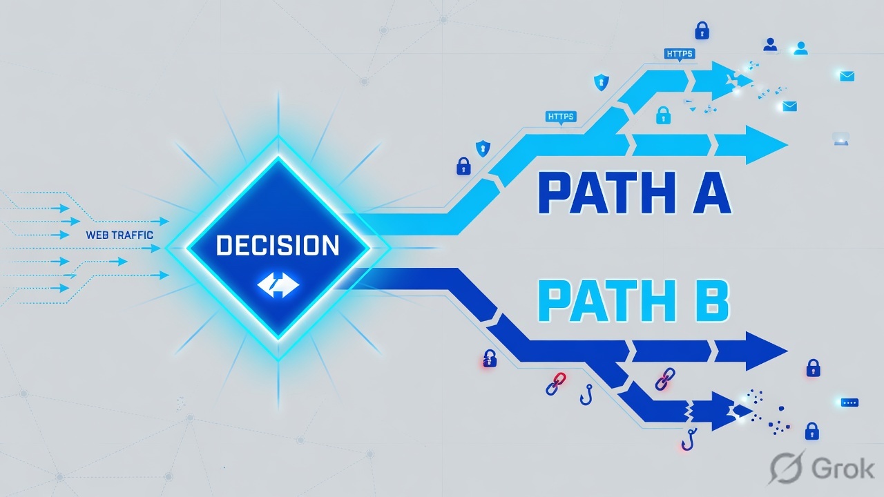 Diamond decision node splitting into Path A and Path B