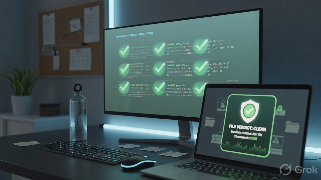 Operator desk verifying an abstract sandbox verdict