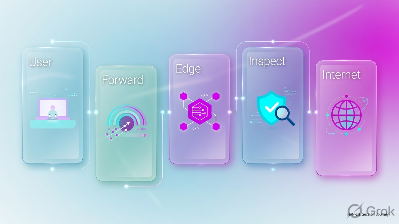 Five-stage journey: User, Forward, Edge, Inspect, Internet