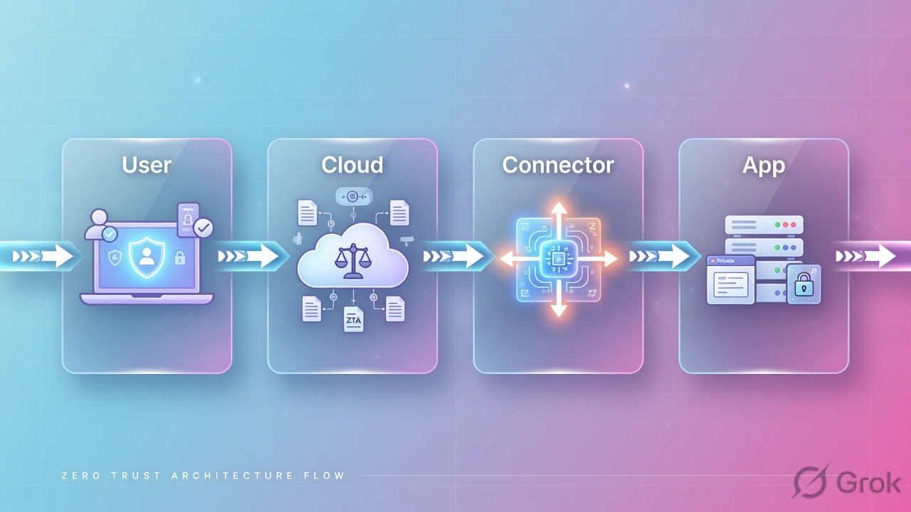 User through cloud broker to connector to app