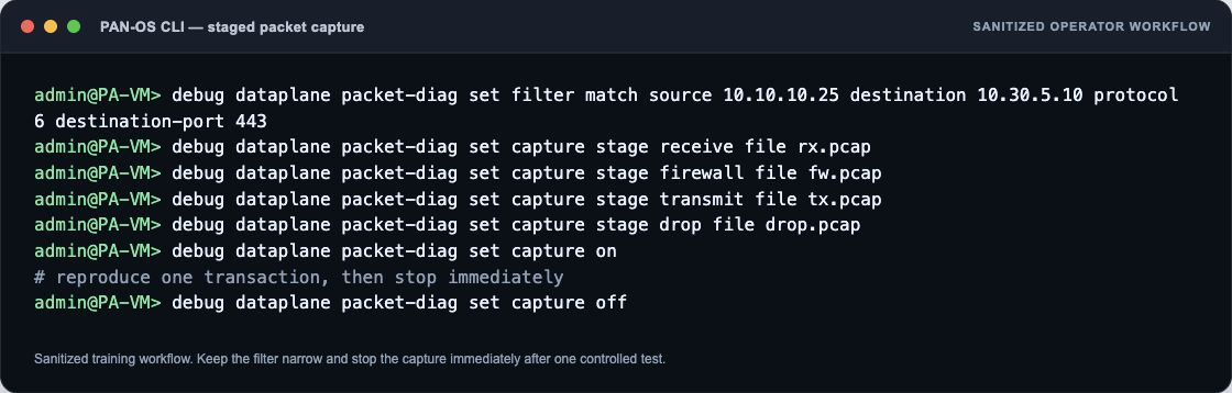 PAN-OS staged packet capture CLI training screenshot