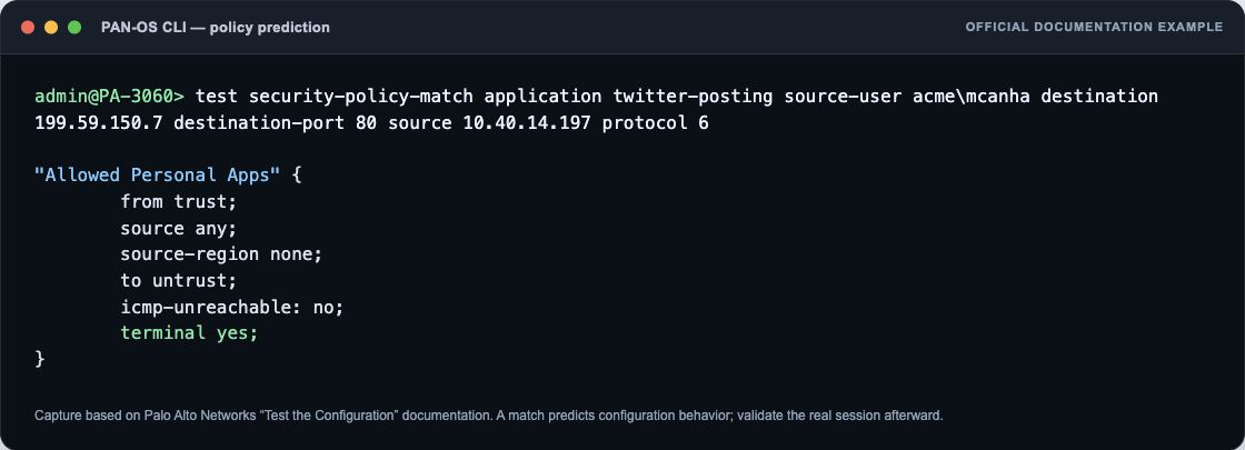 PAN-OS test security-policy-match CLI screenshot