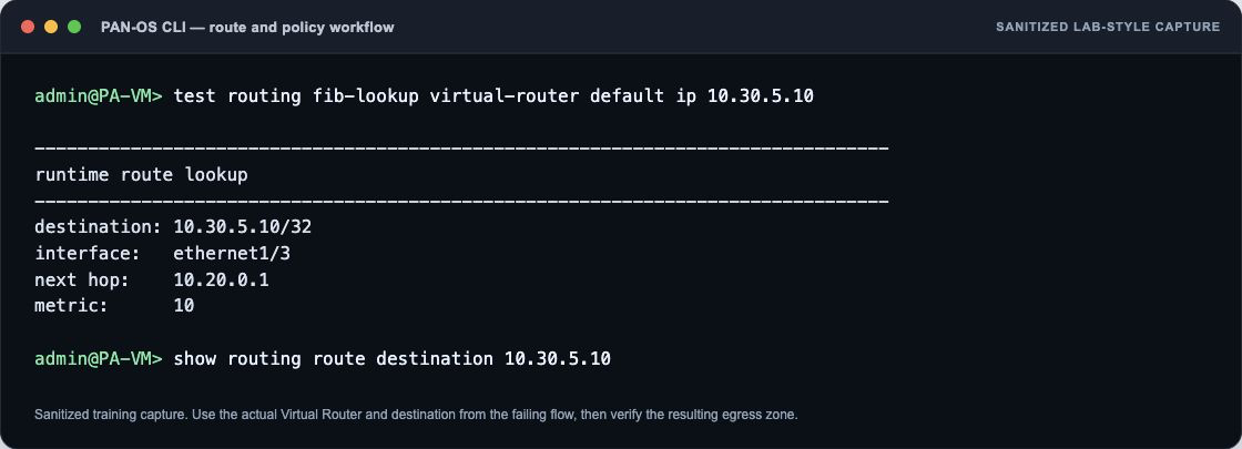 PAN-OS routing FIB lookup CLI training screenshot
