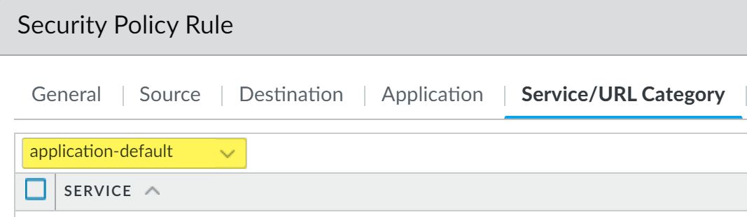 Official PAN-OS application-default service setting screenshot